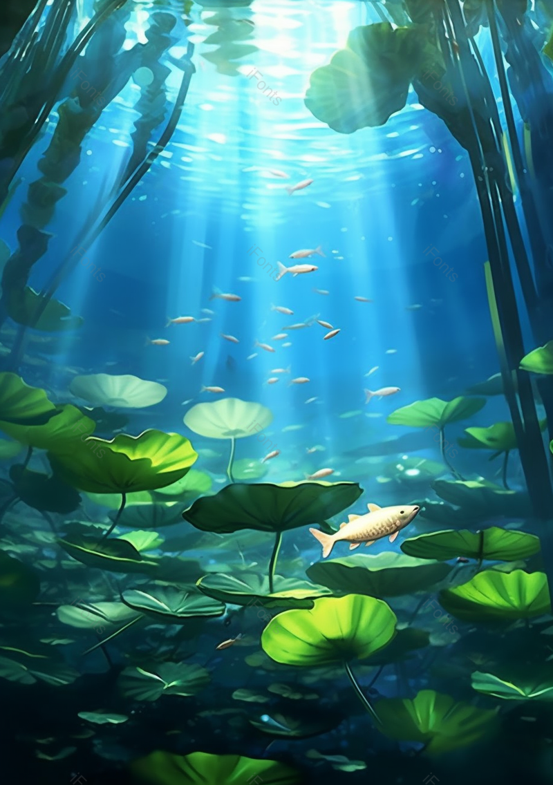 唯美荷叶连连水下鱼嘻游绿色插画背景,插画/手绘图,插画/手绘图库,插画/手绘图下载,插画/手绘